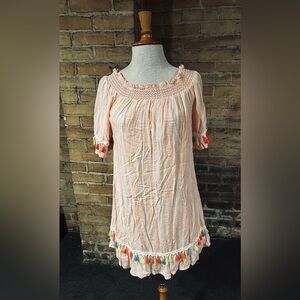 Coral and White Peasant Dress/Cover Up